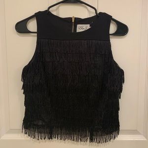 Eliza J Black Fringe Top